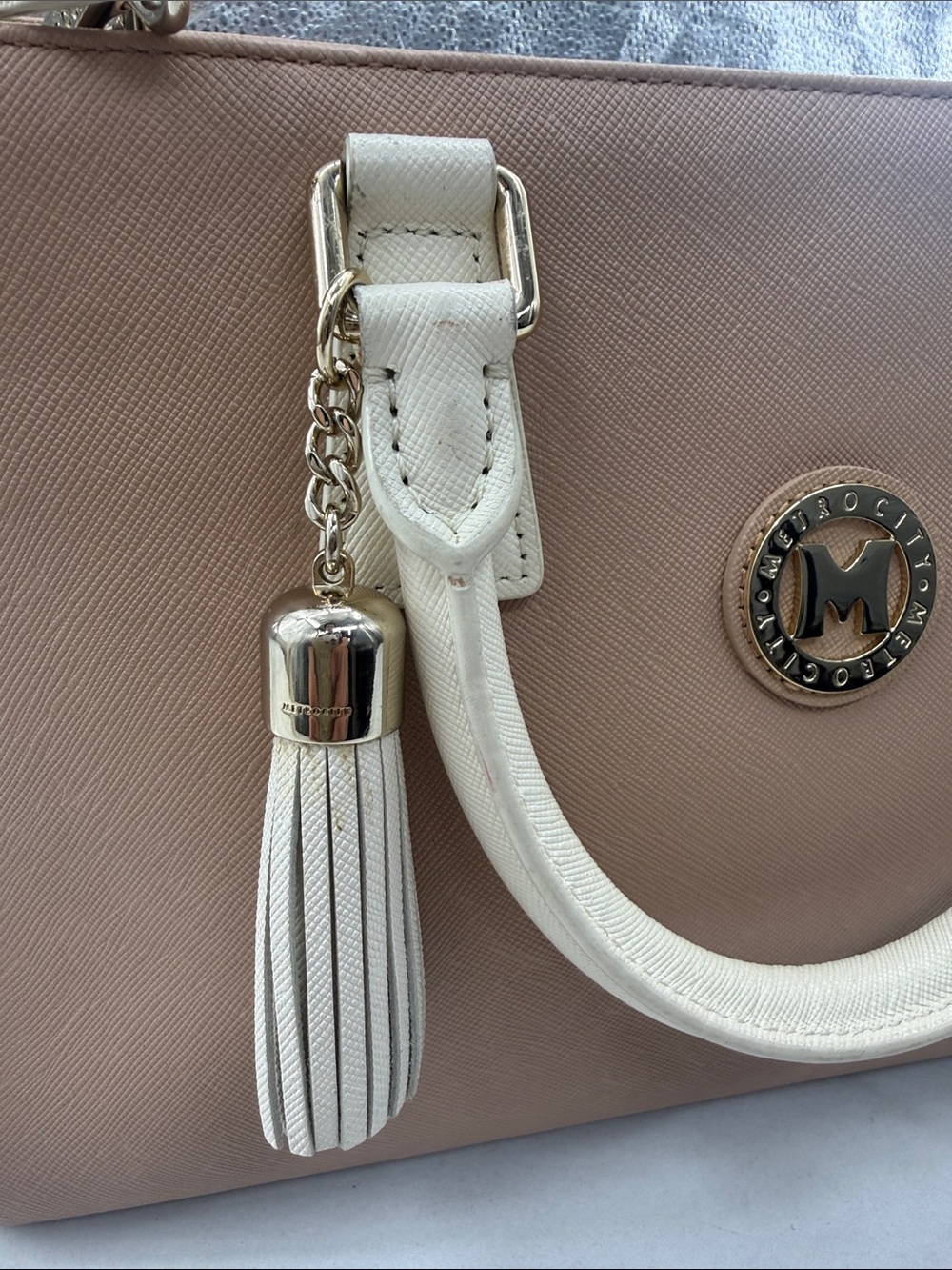 Metro city Structured Blush Satchel with Cream Trim and Tassel Accent - Picture 4 of 15